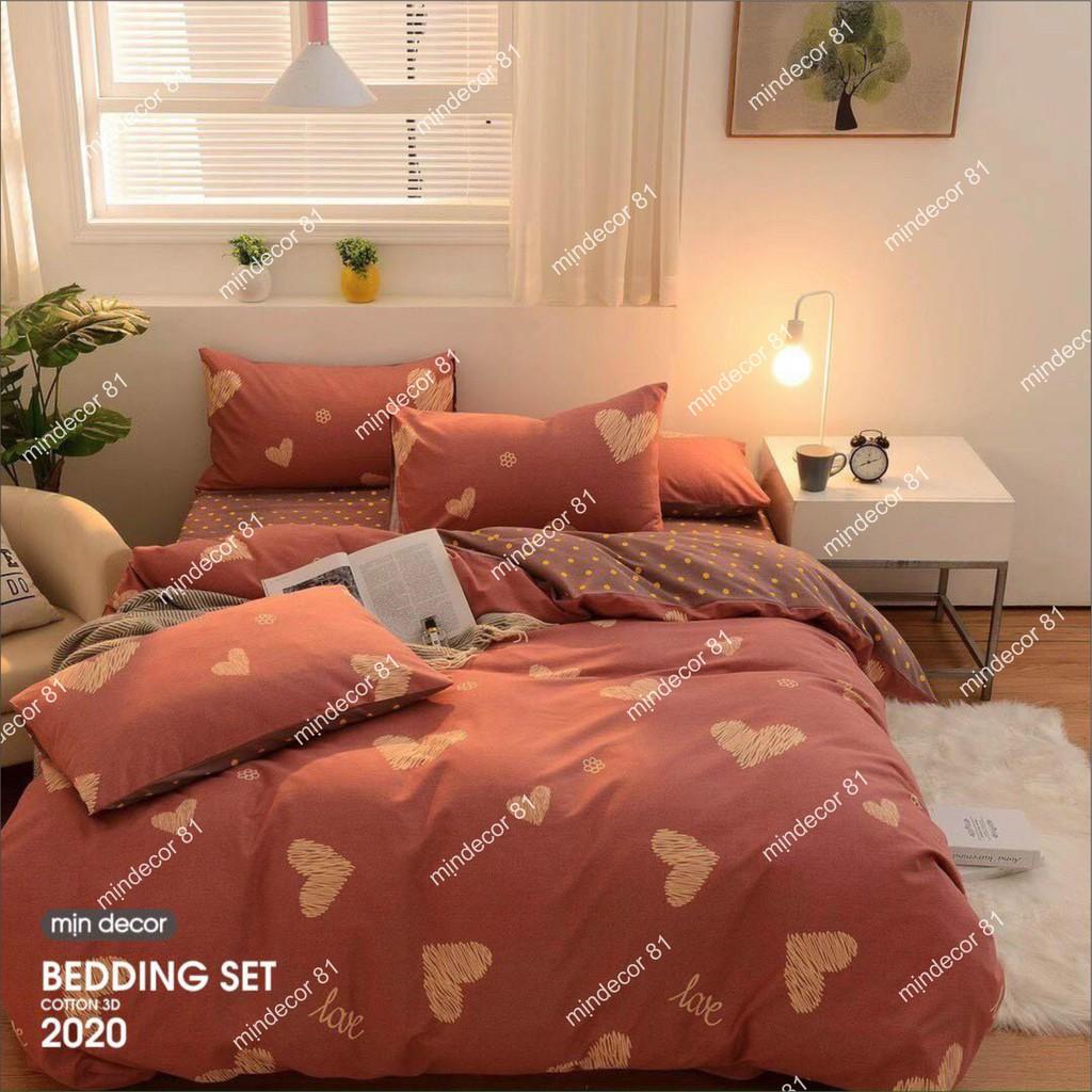Bộ Chăn Ga Gối Tim Hồng Chấm Bi Chăn Ga Gối Nệm Cotton 3D Mềm Mịn - Mịn Decor