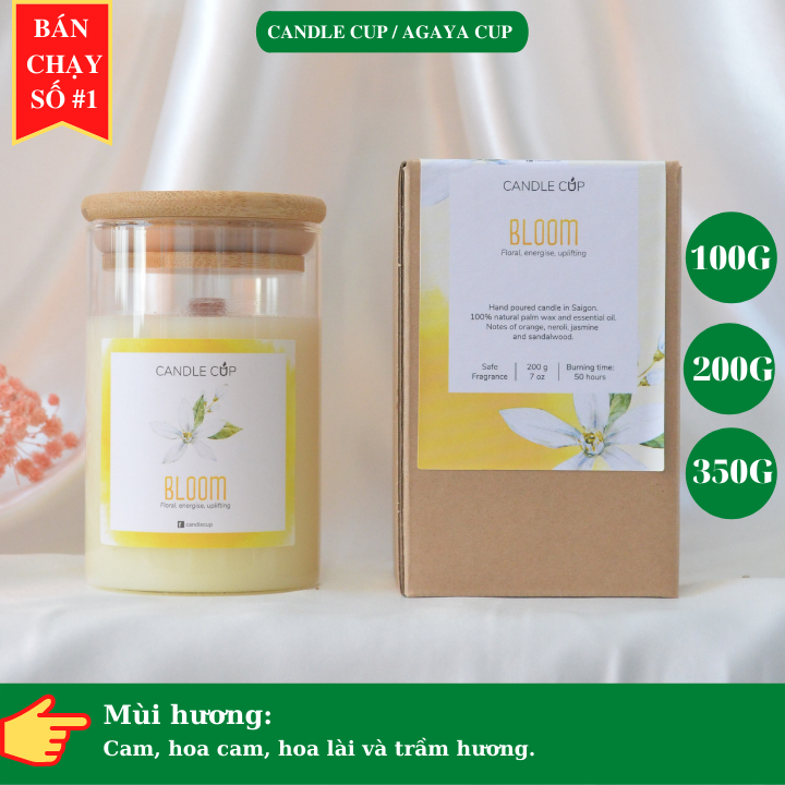 Nến Thơm AGAYA Candle Cup hương cam, hoa cam, hoa lài và trầm hương - Mùi BLOOM