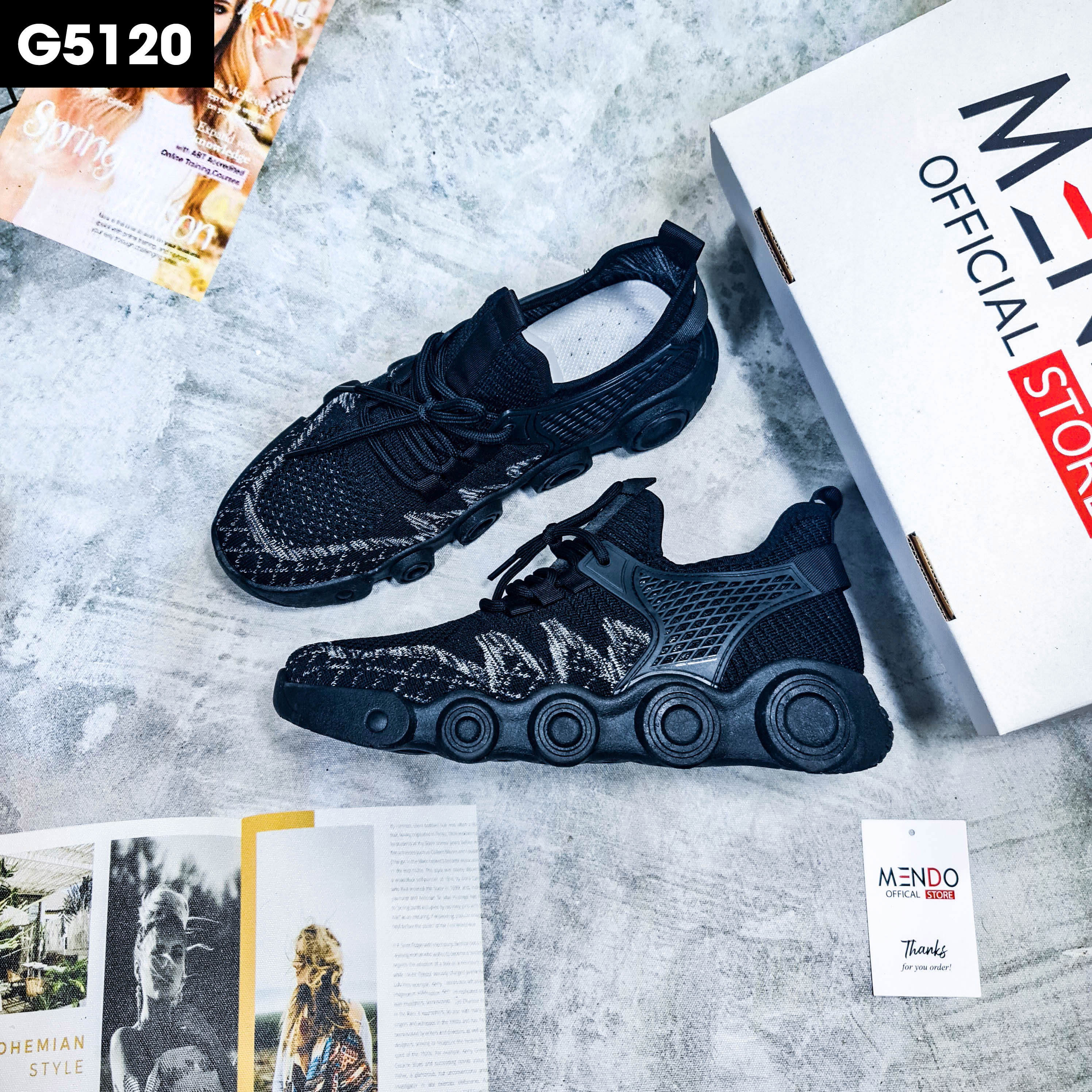 Giày Thể Thao Nam MENDO - Giày Sneaker Màu Đen - Kaki, Giày Thể Thao Vải Thoáng Khí, Đế Cao - G5120