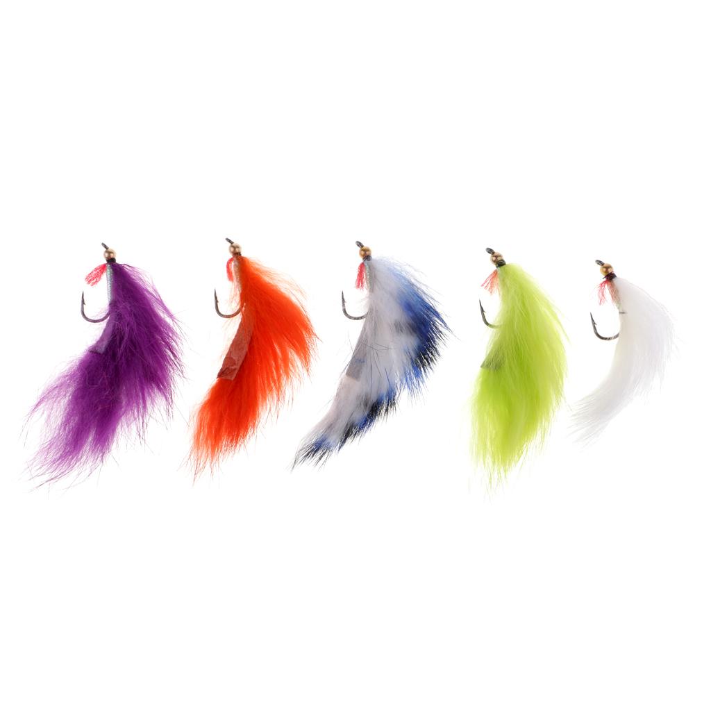 5pcs Bead Head Zonker Trout Flies Sinking Fly Fishing Streamers Flies