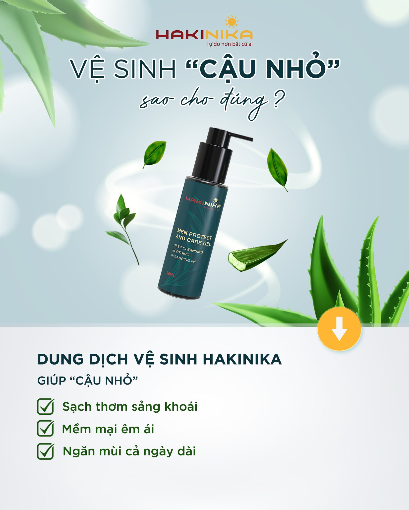 Dung dịch vệ sinh nam khử mùi hôi, kháng viêm, ngừa nấm HAKINIKA Men protect and care gel - LH004