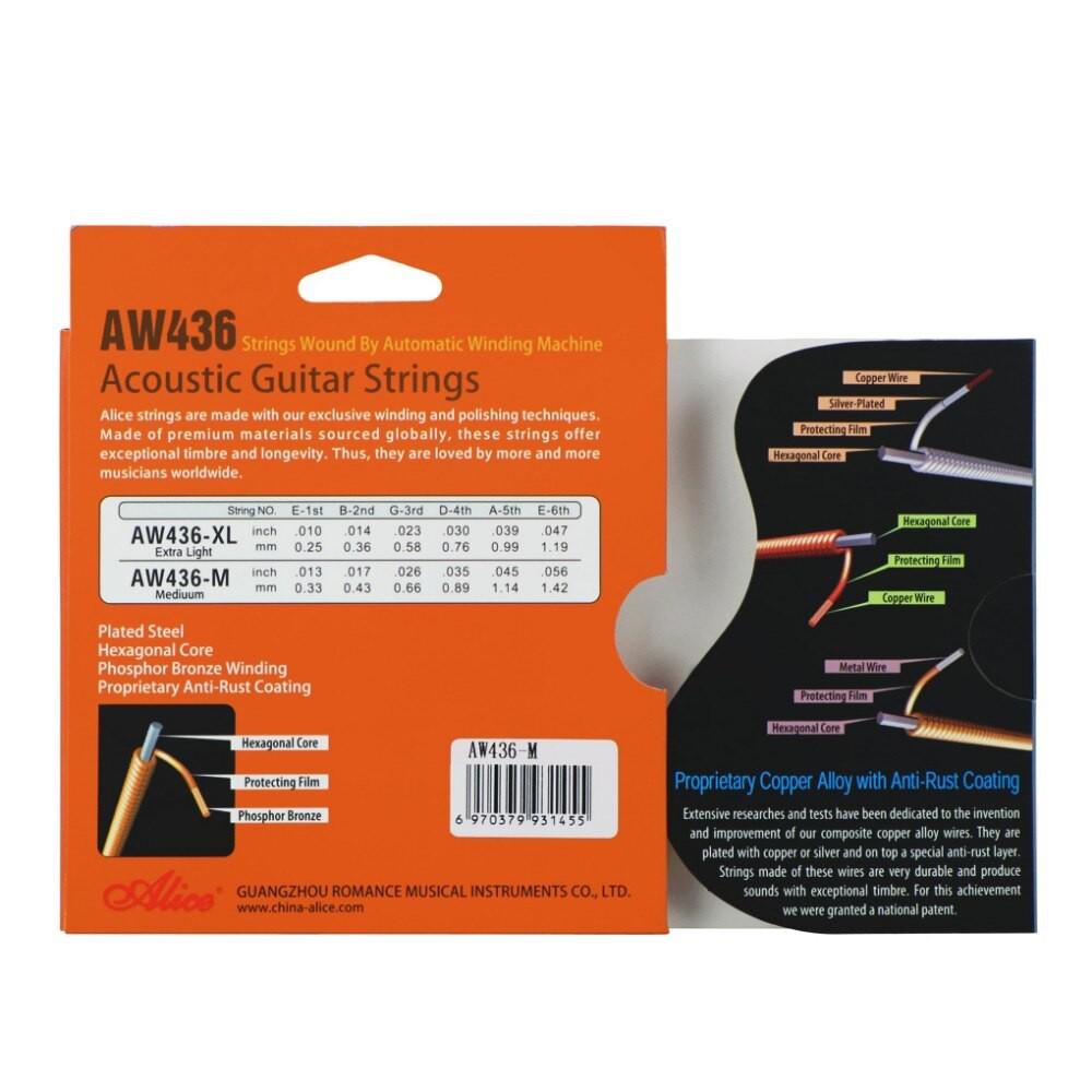 Bộ 6 dây Guitar Acoustic Phosphor Bronze Alice AW436, AW436 Acoustic Guitar String Set, Phosphor Bronze