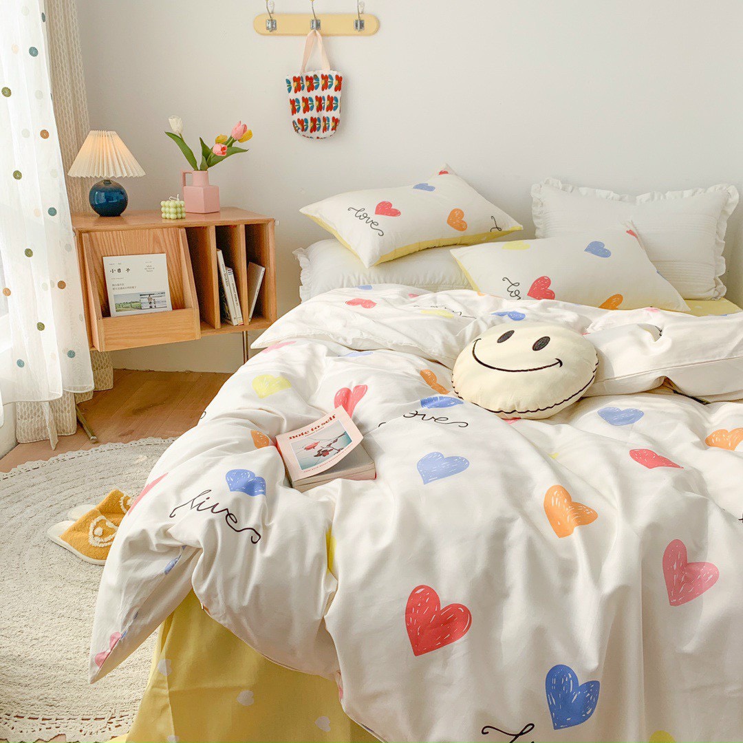 Bộ chăn ga gối cotton LIDACO PL1 - Tim nhiều màu SP001449