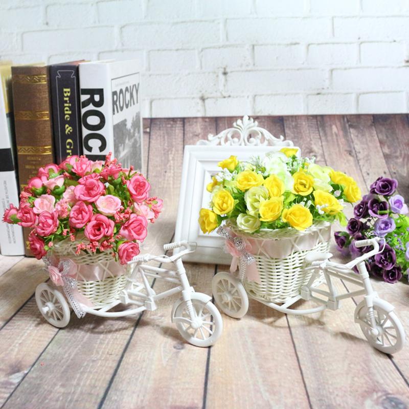 Giỏ hoa xe đạp trang trí kệ tủ độc đáo, bông giả cắm sẵn nhiều mẫu
