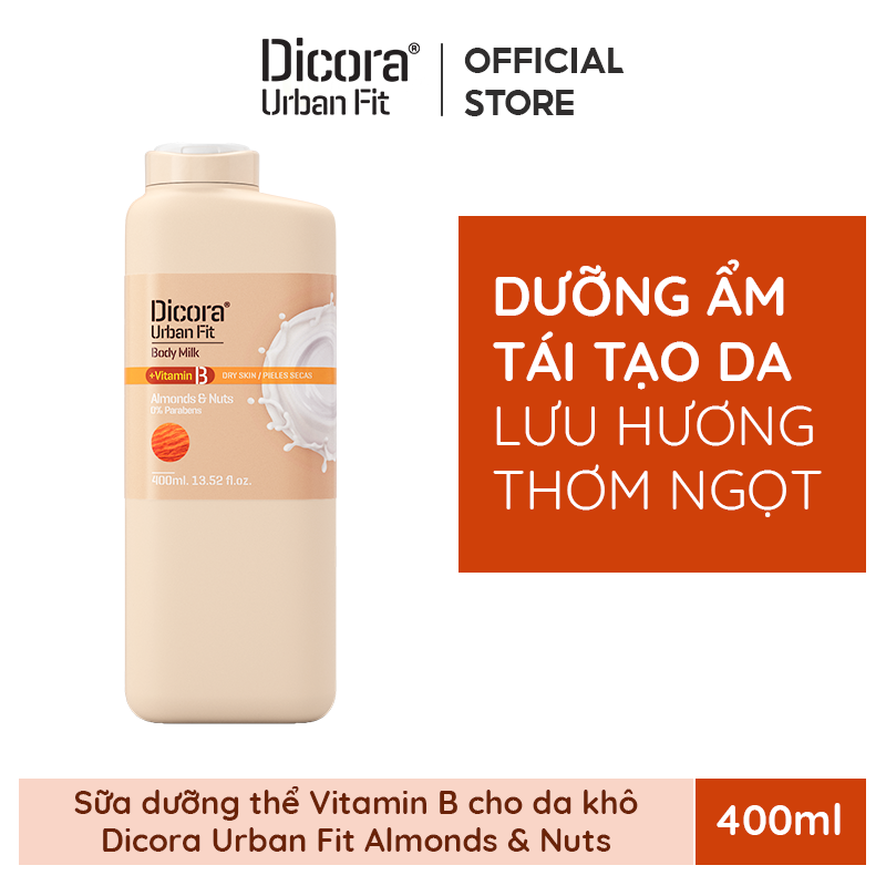 Sữa dưỡng thể Dicora Urban Fit Almonds &amp; Nuts Vitamin B Hạnh Nhân &amp; Các Loại Hạt 400ml