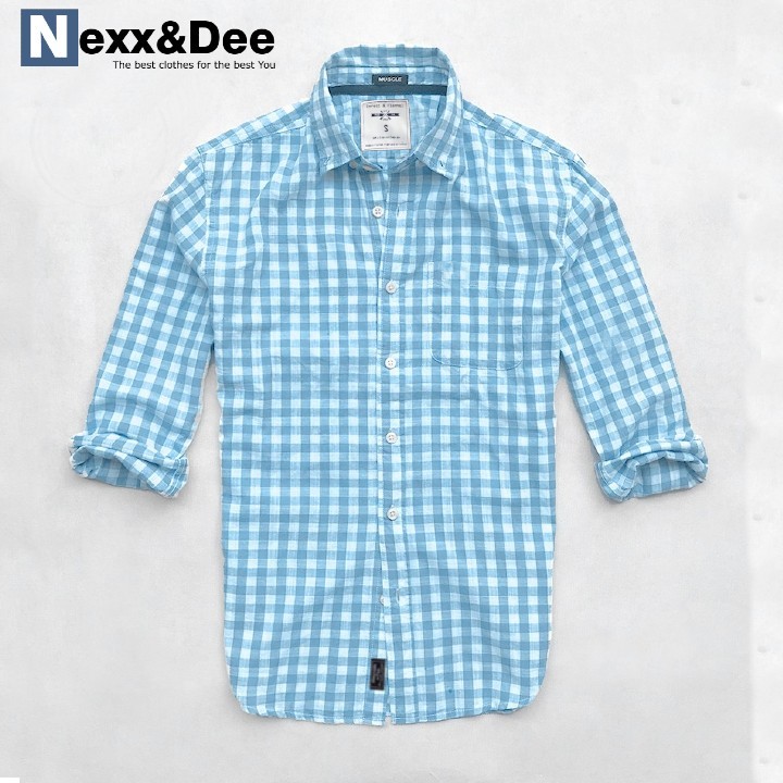 Áo sơ mi nam tay dài kẻ caro công sở vải oxford denim cao cấp Nexx&Dee SM01