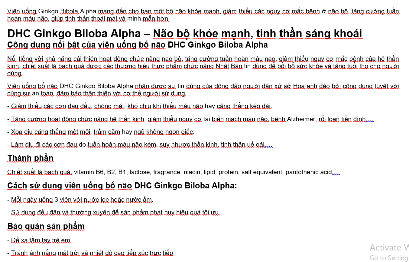 Túi đựng thức phẩm chức năng bổ não Ginkgo Biloba Alpha 60 viên mã vạch 4511413405901