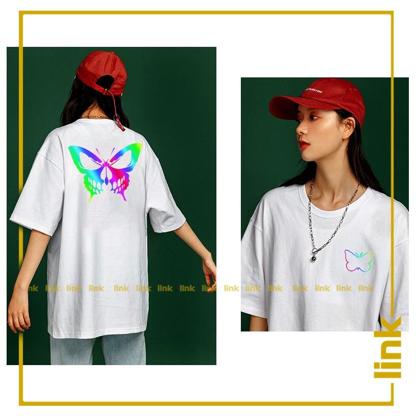 Áo thun unisex tay lỡ in hình BƯỚM phản quang 7 màu