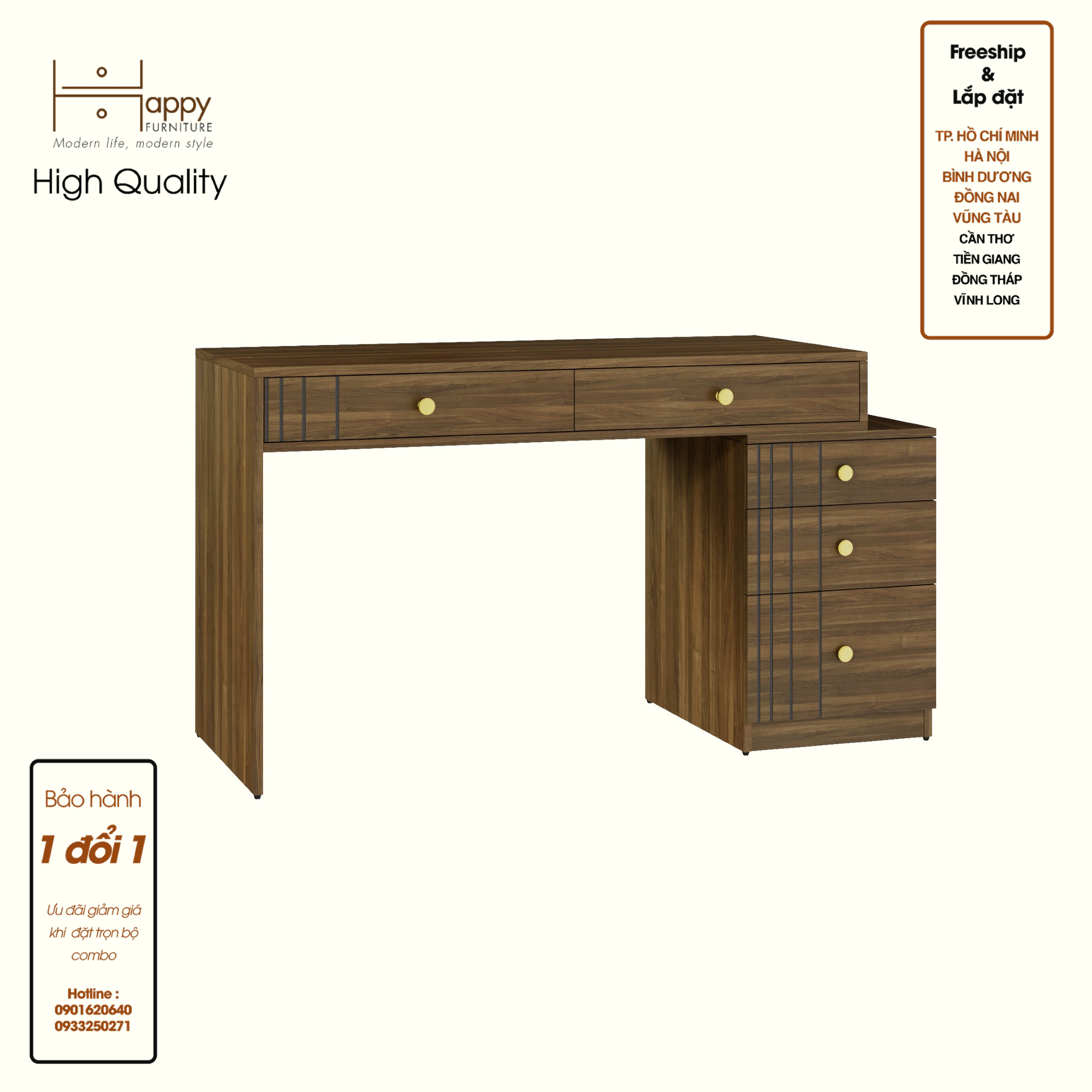 [Happy Home Furniture] JOVIE, Bàn làm việc 5 ngăn kéo, 120cm x 50cm x 75cm ( DxRxC), BAN_084