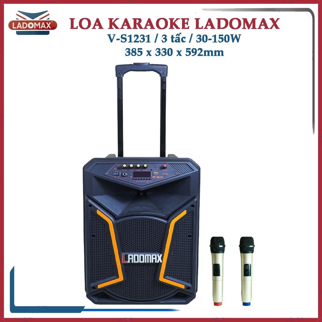 Loa kéo 3 tấc hát karaoke Ladomax V-S1231 công suất 30W – 150W, kèm 2 micro không dây - Hàng chính hãng