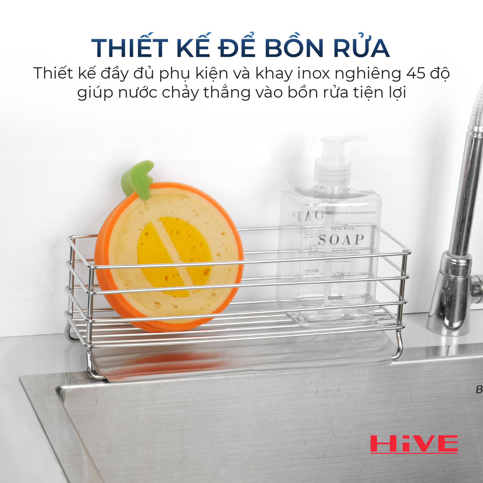 Kệ đựng dụng cụ rửa chén HiVE (HPH-SPAT RACK 304) (Kèm hộp nhựa + khay inox)
