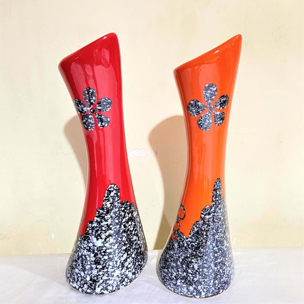 Bình Hoa Vẹo Sứ Bát Tràng Vân Đá Cao 25cm