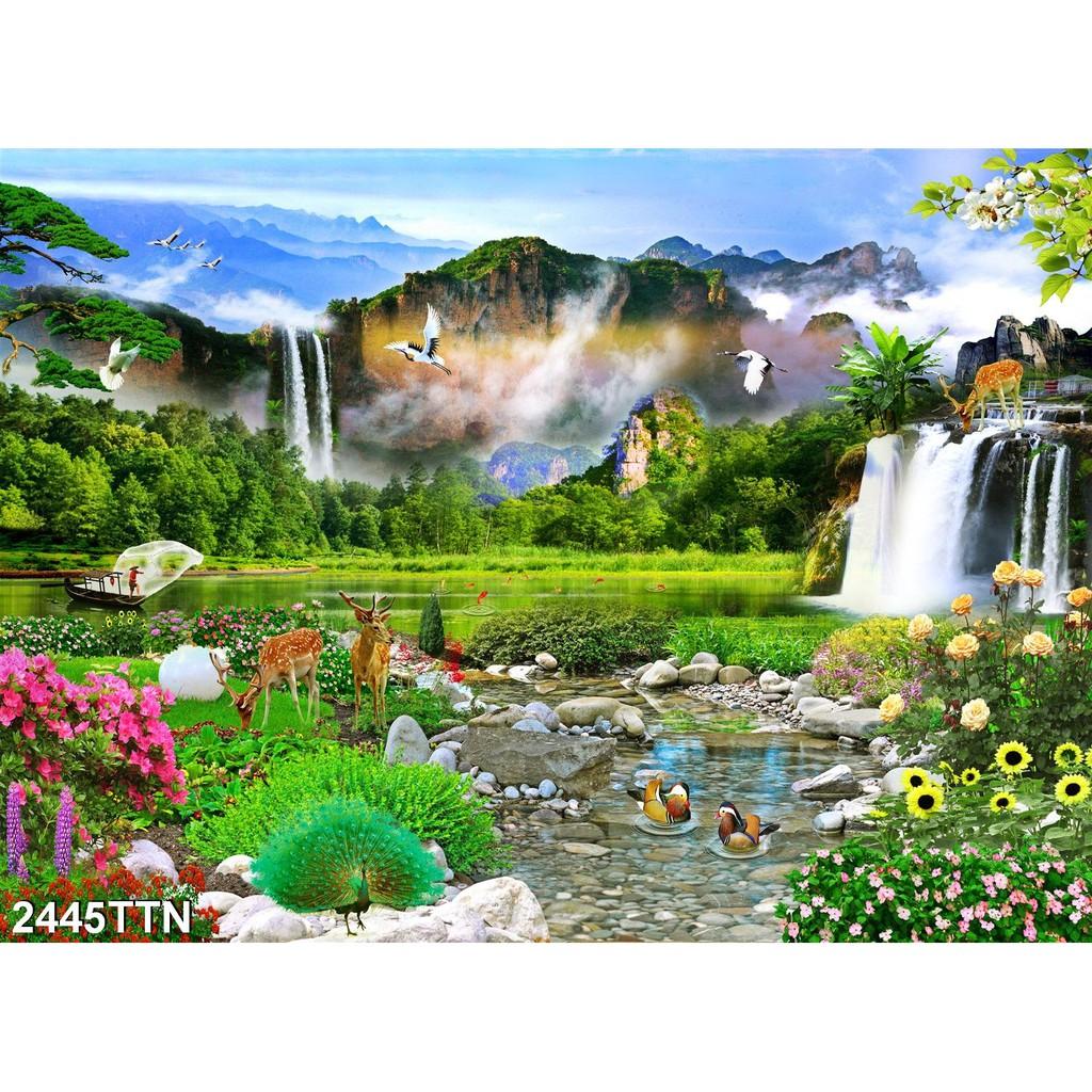 TRANH DÁN TƯỜNG 3D SƠN THUỶ HỮU TÌNH THÁC NƯỚC ĐẸP NHIỀU MẪU - TRANH NON NƯỚC HỮU TÌNH
