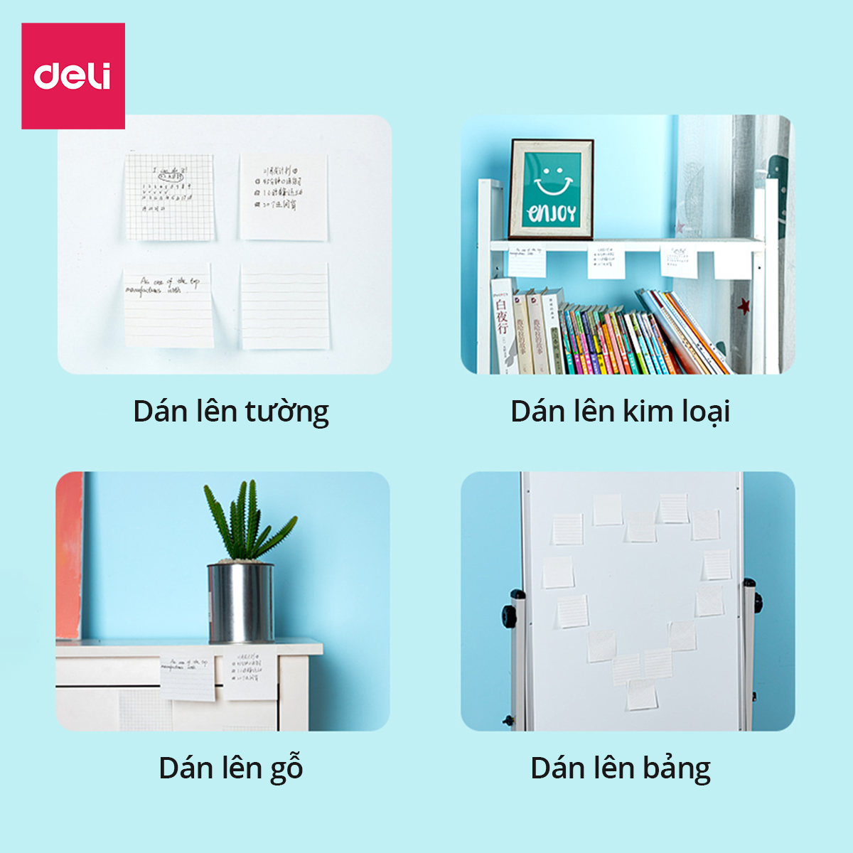 Set 60 Giấy Note Ghi Chú, Giấy Nhớ Hình Vuông Dán Kẻ Ngang Caro Deli - Giấy Nhớ Chất Lượng Cao Tiện Lợi Keo Dính Chắc