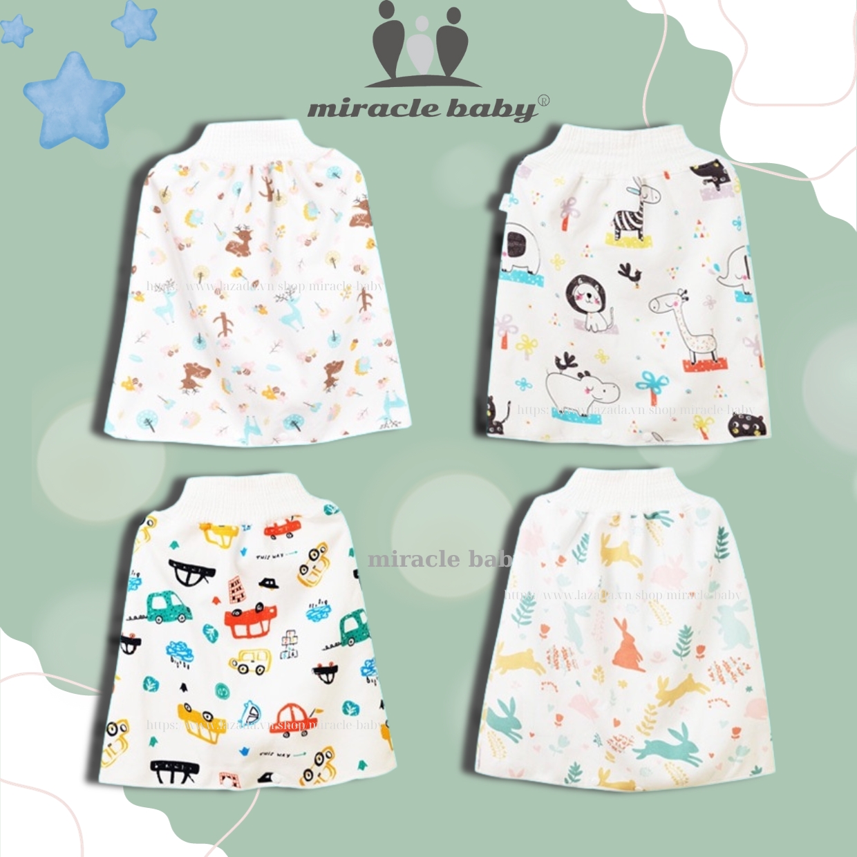 Váy tả Miraclebaby , tả tập đi vệ sinh bằng vải dành cho bé thấm hút nước tốt, chống tràn AUPP