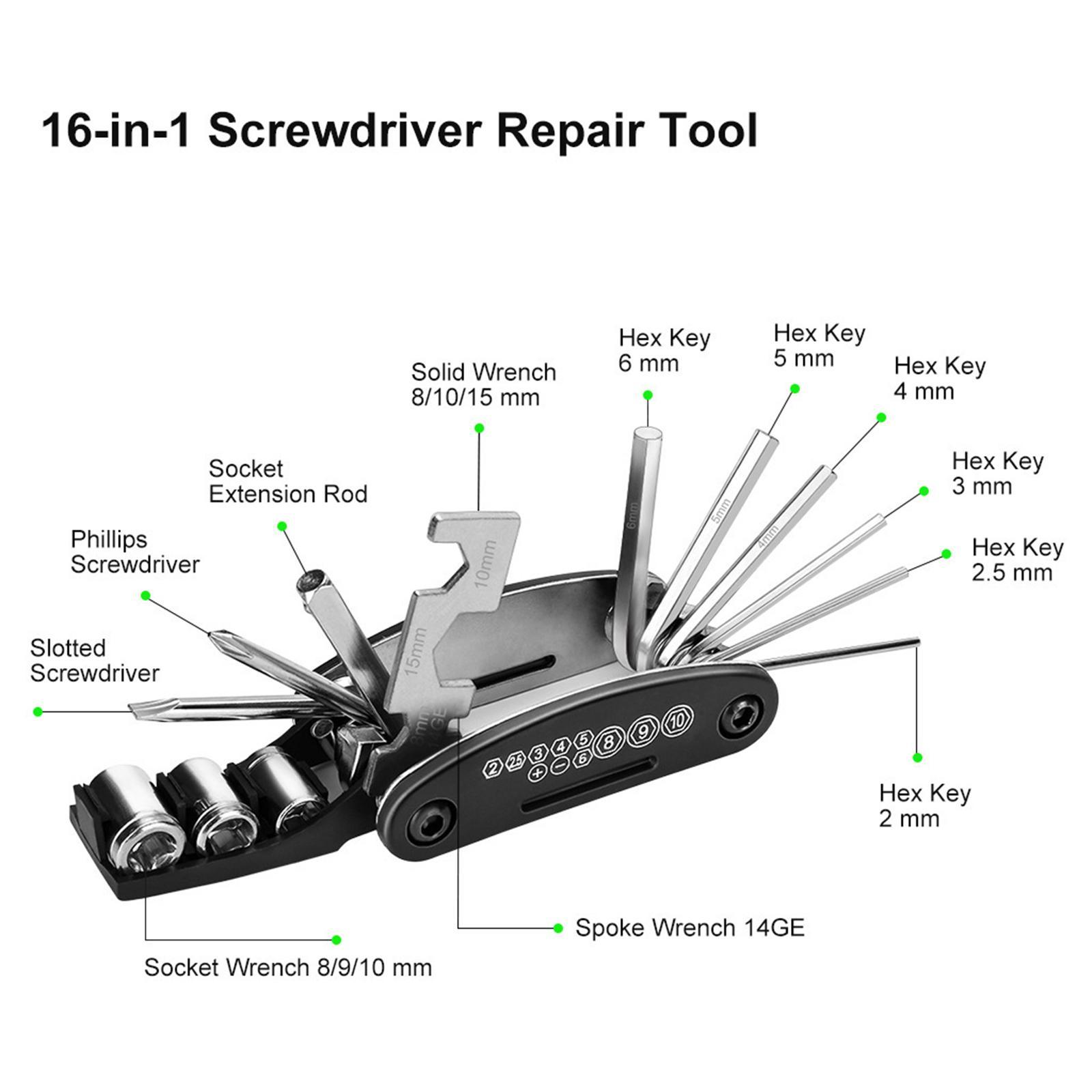 16 in 1 Multi-Function Repair Tool Cycling Mechanic Repair Tool