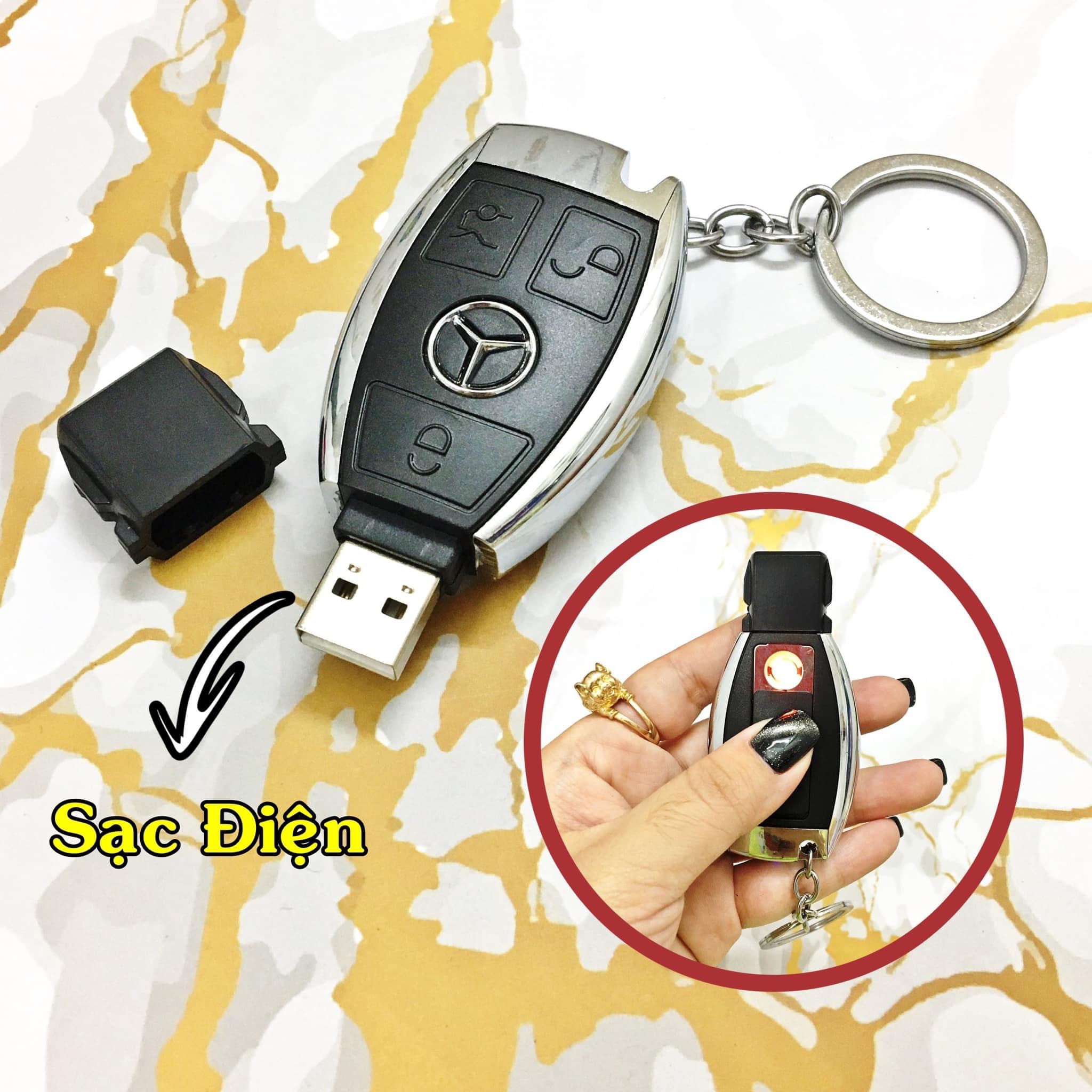 Hộp quẹt bật lửa sạc usb hình móc khóa xe (fullbox)