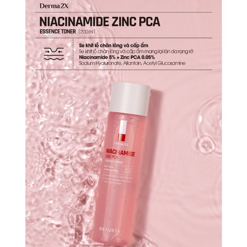 Nước Hoa Hồng Beausta Derma2X Niacinamide Zinc PCA Essence Toner 200ml