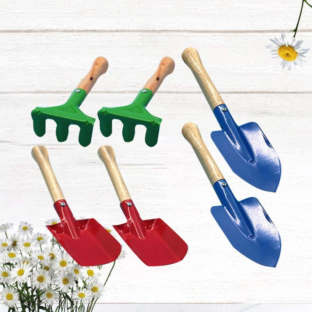 Dụng cụ làm vườn Đồ chơi 6 CÁI Dụng cụ làm vườn đầy màu sắc cho trẻ em Tay cầm bằng gỗ nhỏ