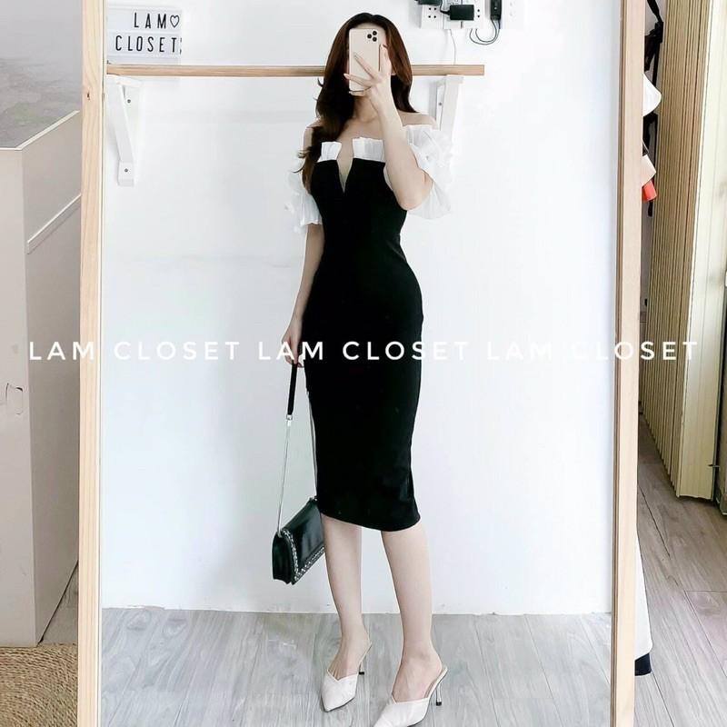 Đầm body umi cổ khoét chữ V phối tay voan cực sang chảnh có mút ngực