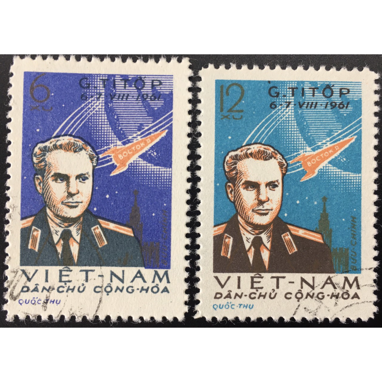 Bộ Tem Sưu Tầm Việt Nam 1961 Nhà du hành vũ trụ G. Titov - 2 Con Stamps