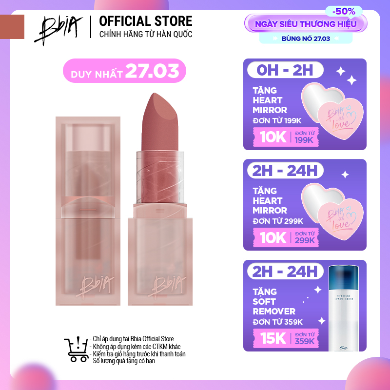 Son thỏi lì Bbia Last Powder Lipstick Version 2 (6 màu) 3.5g