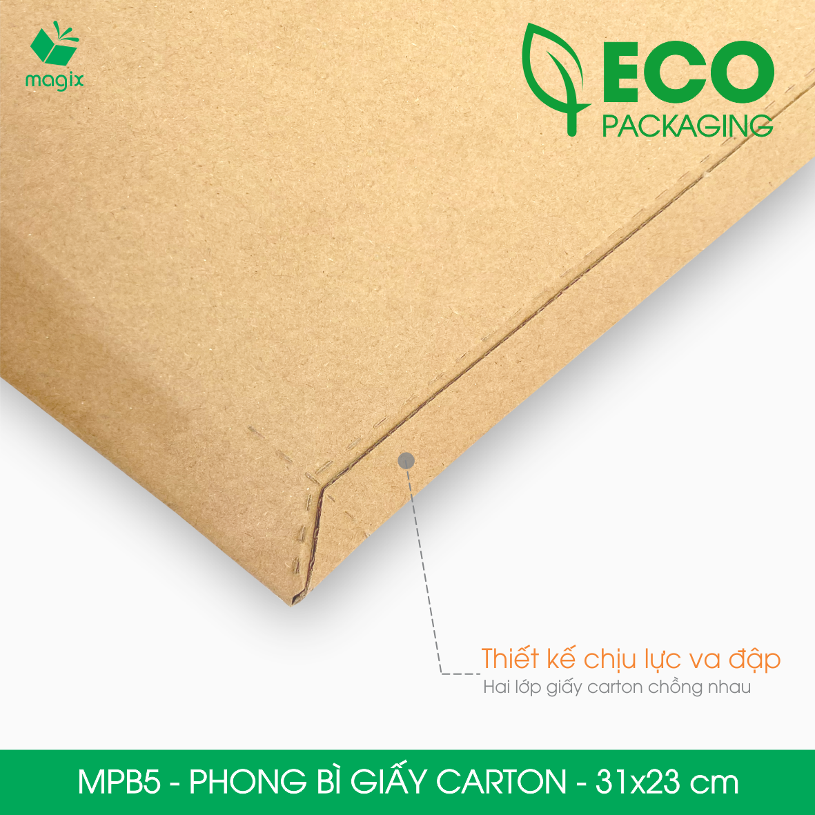 MPB5 - 31x23 cm - 100 phong bì carton đóng hàng - Bìa gói hàng, bìa cứng, bì thư | Magix Packaging