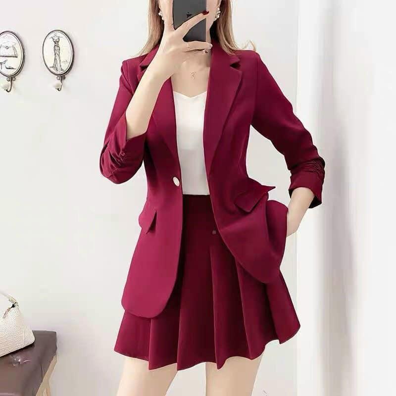 Set Áo Vest Chân Váy Dập Ly Thời Trang
