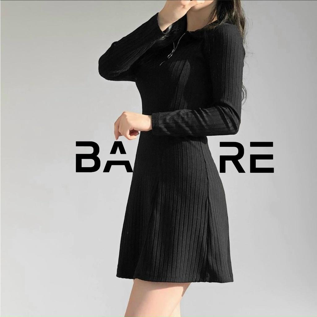 Đầm ôm body nữ tay dài basic Bare phối khóa kéo chất thun gân tăm chuẩn form - ĐO06