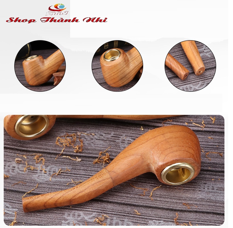 Tẩu thuốc gỗ gụ tự nhiên đơn giản độc lạ, dùng thuốc sợi,  Shop Thành Nhi STN8558