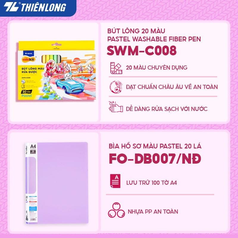 [Combo Cấp 2-3] Combo dụng cụ học tập thể hiện cá tính - Tone Tím pastel  - 07 món (Lưu trữ tài liệu, sổ, bút màu, bút trang trí)