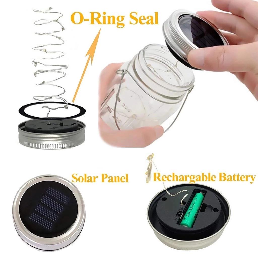 Dây Đèn LED 30 Bóng Gắn Nắp Lọ Chống Nước Sử Dụng Năng Lượng Mặt Trời Trang Trí Sân Vườn