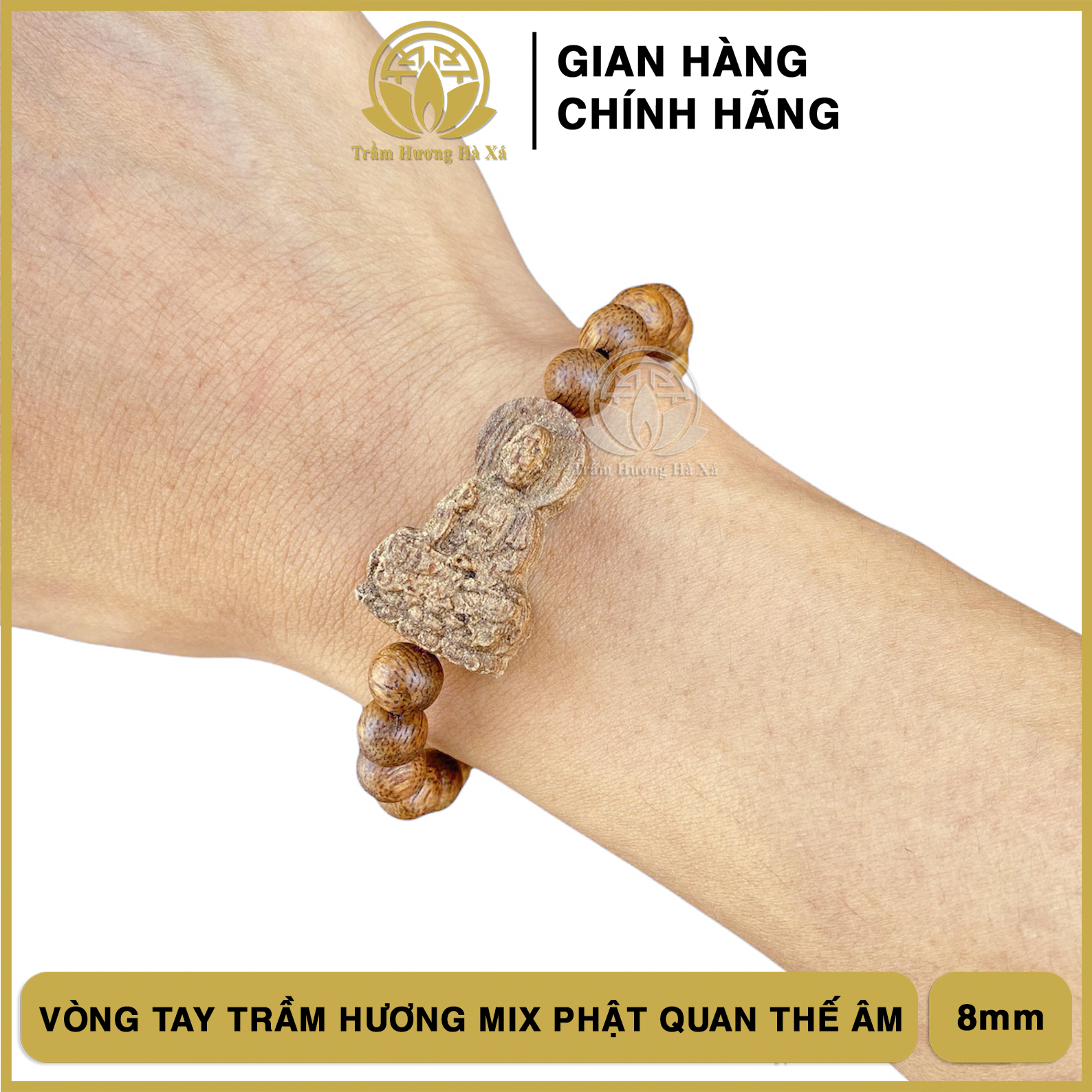 Vòng tay trầm hương mix phật quan âm đeo tay nam nữ phong thủy may mắn bình an tài lộc Trầm Hương Hà Xá