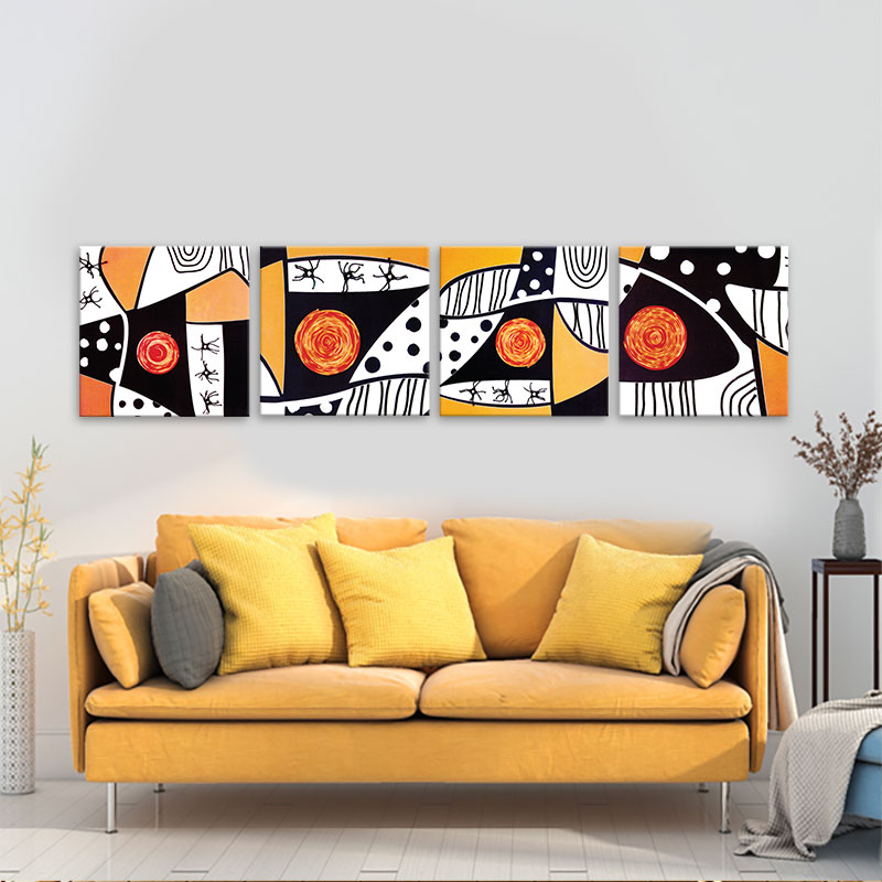 Bộ 4 tranh trừu tượng mặt trời | Tranh phòng khách W1787