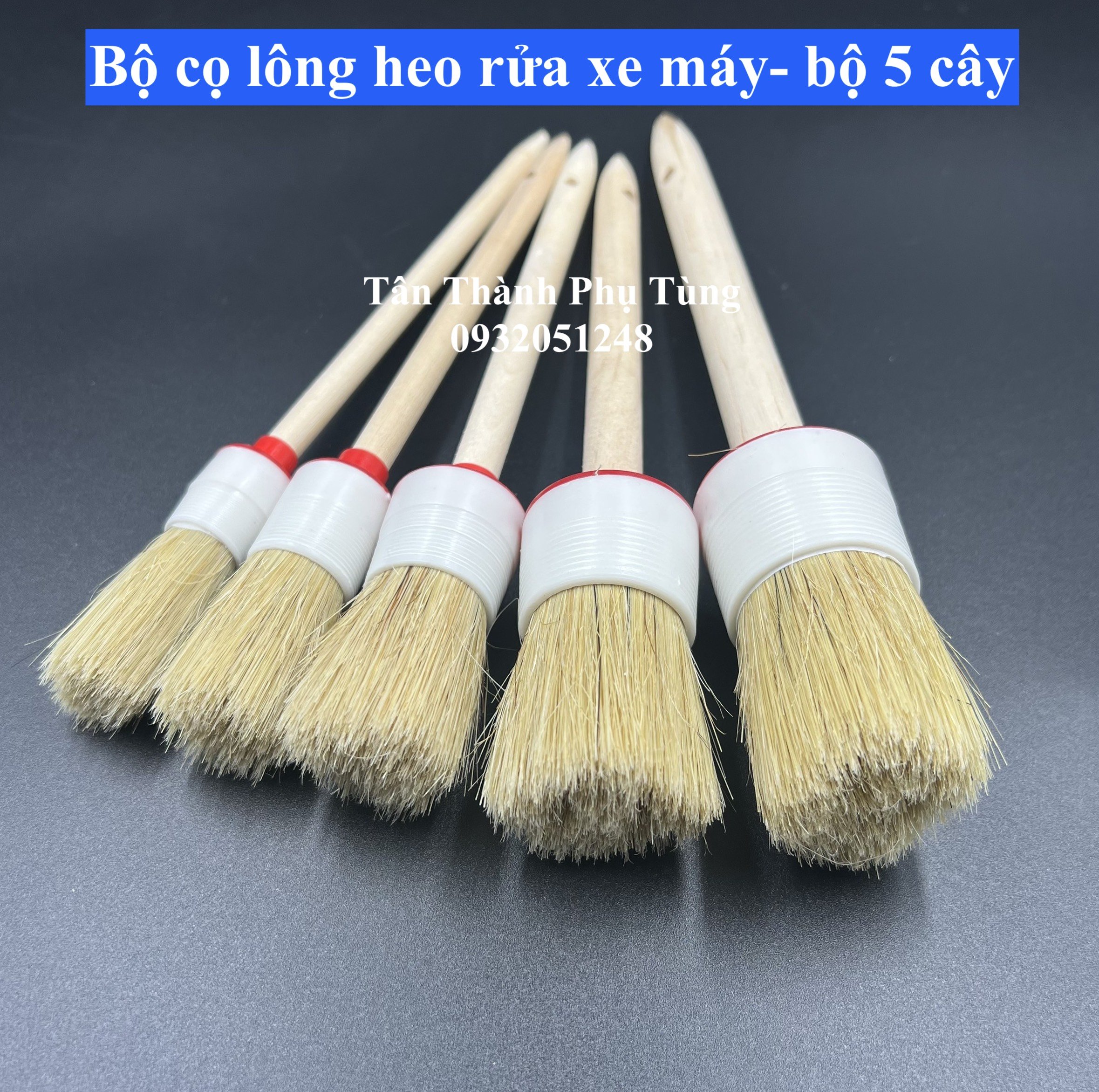 Bộ cọ lông heo rửa dành cho xe máy- Bộ 5 cây