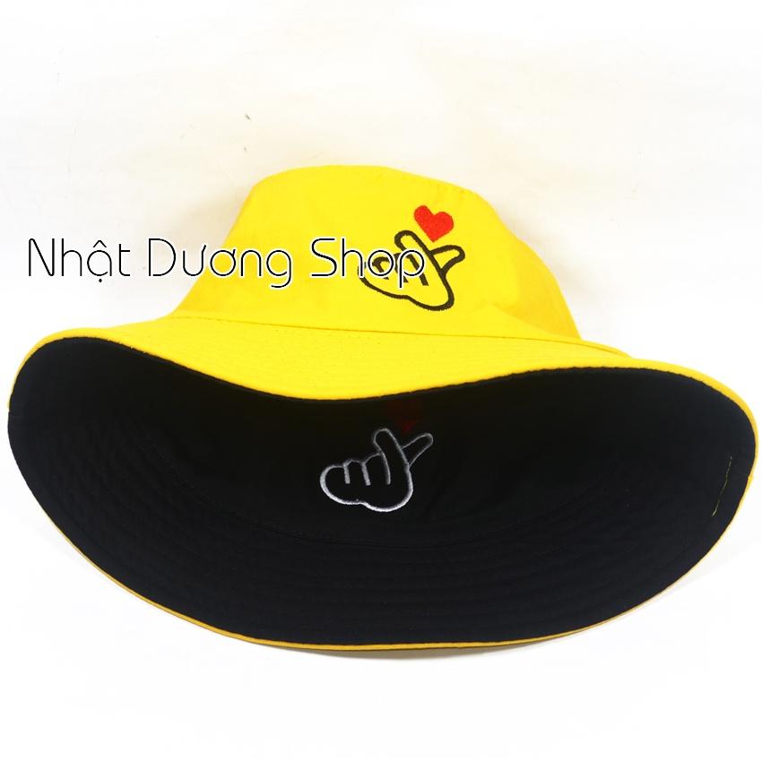 Nón bucket 2 mặt thêu hình bắn tim sành điệu - Chất liệu Cotton cao cấp tạo nên sự thoáng mát - Đỏ&amp;đen