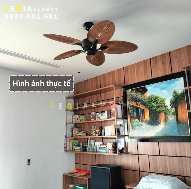 Quạt trần phong cách Đông Dương| Quạt trần Indochine style LGFAN659 | Quạt trần cánh gỗ trang trí phòng ngủ chung cư homestay {Hàng Chính Hãng