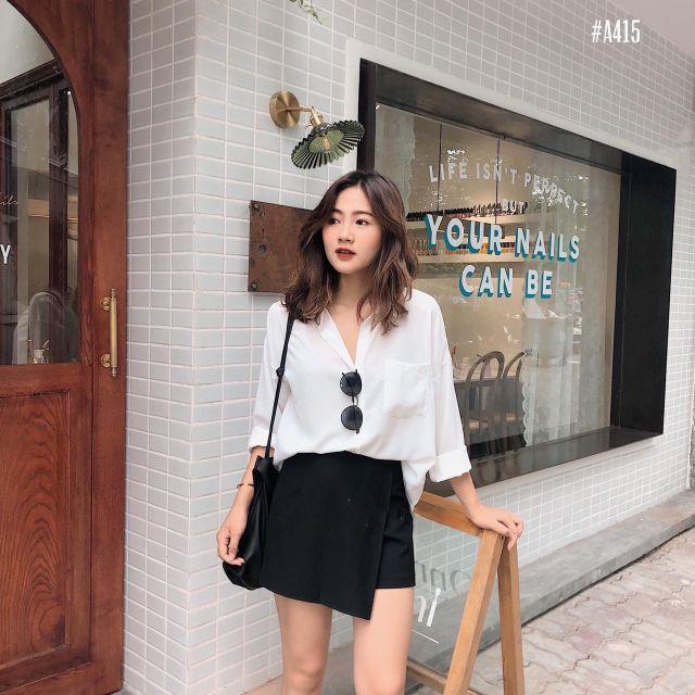 Áo sơ mi nữ trắng form rộng phong cách siêu hot