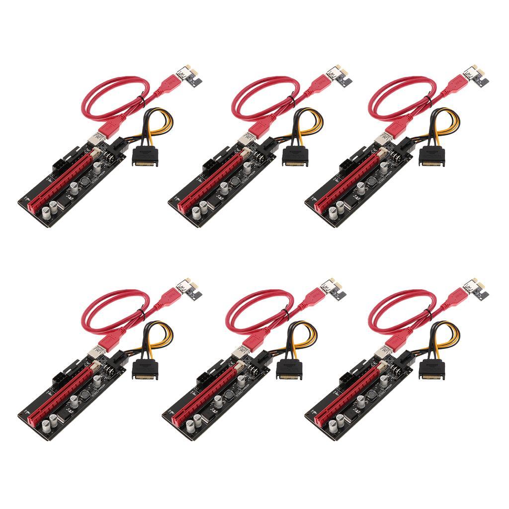 6Pcs/set PCI-E Express 1x To 16x Extender Riser Card Adapter with USB3.0 Cables