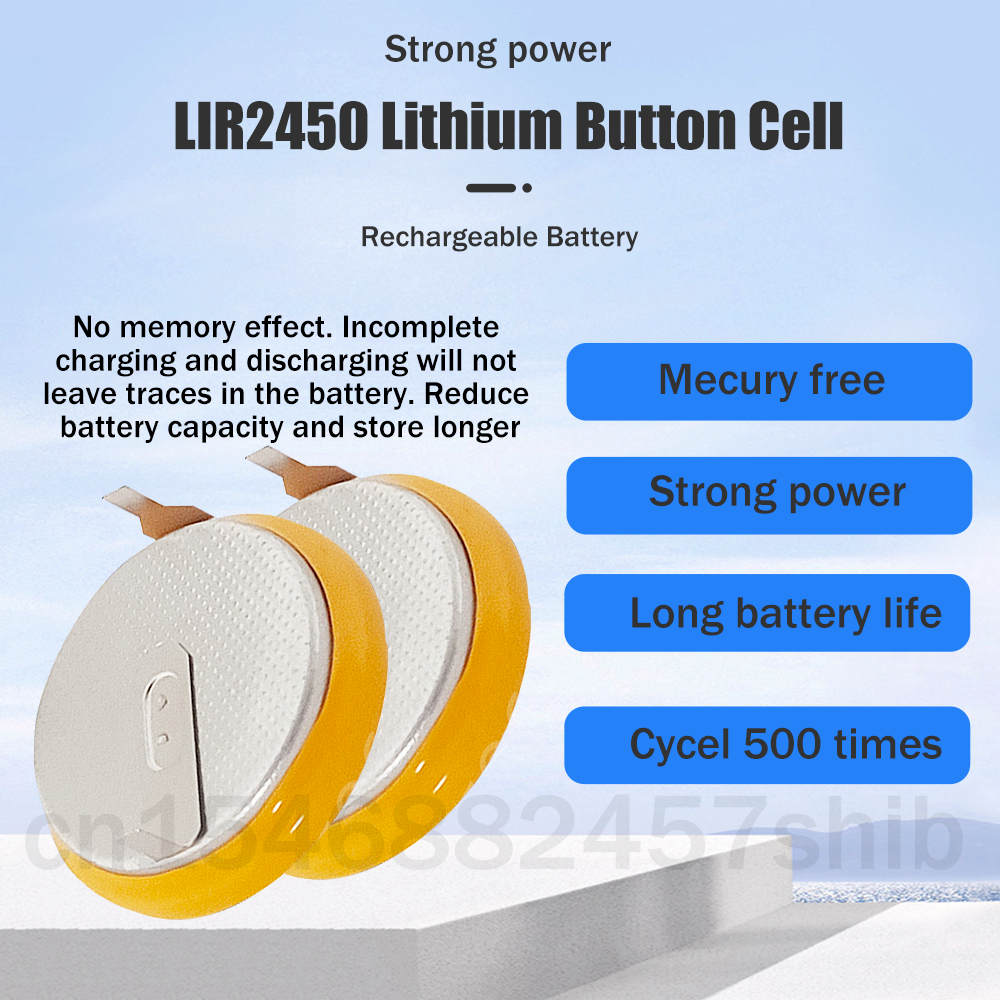 2-10 chiếc LIR2450 LIR 2450 3.6V 120mAh Pin Sạc Lithium Với Chân Hàn Ngang Cho Đồng Hồ Đồng Hồ Đồng Hồ CR2450 Đồng Xu Tế Bào