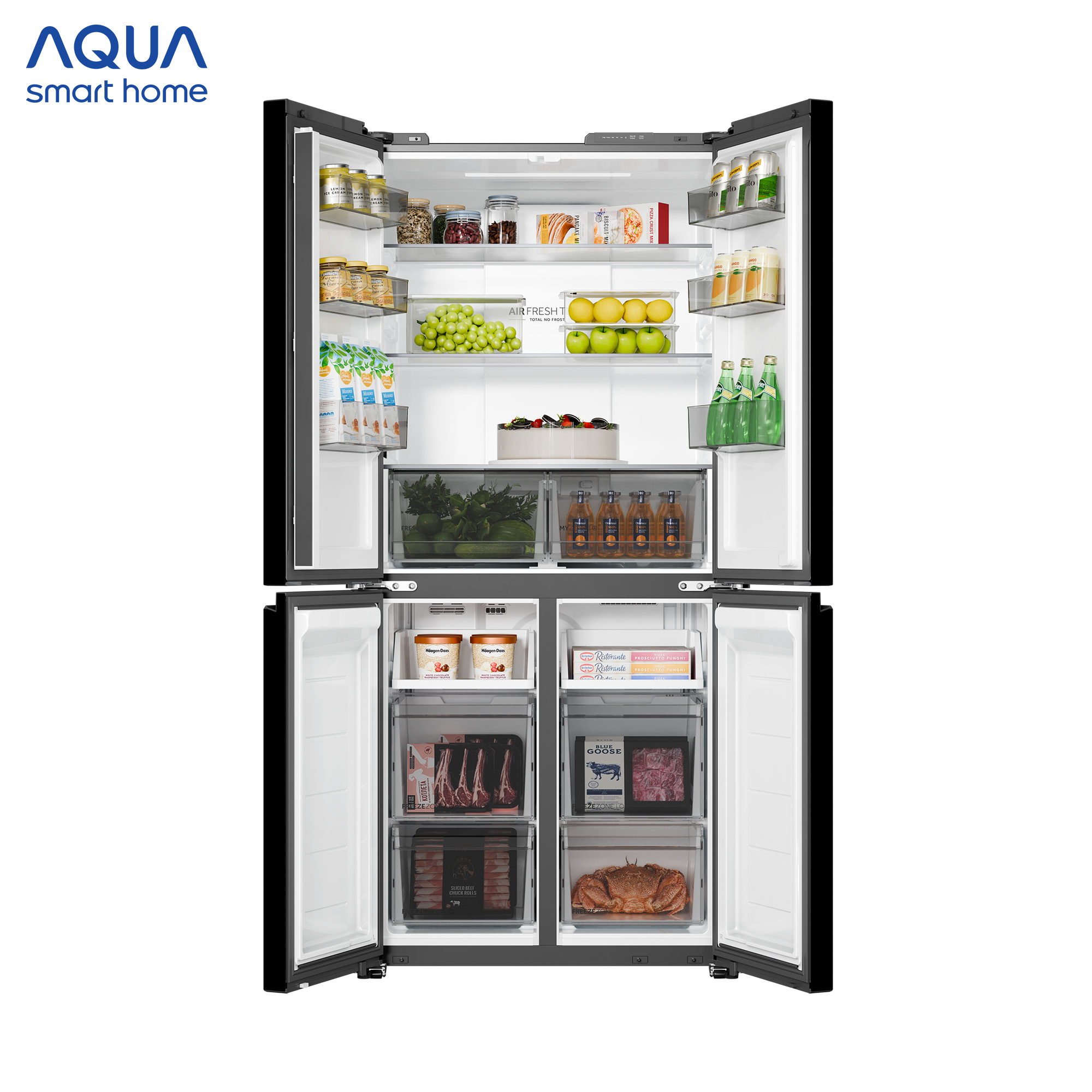 Tủ lạnh Aqua Inverter 506 lít 4 cánh AQR-M570XA(FS) - Bảo hành 2 năm - Freeship toàn quốc - Hàng chính hãng