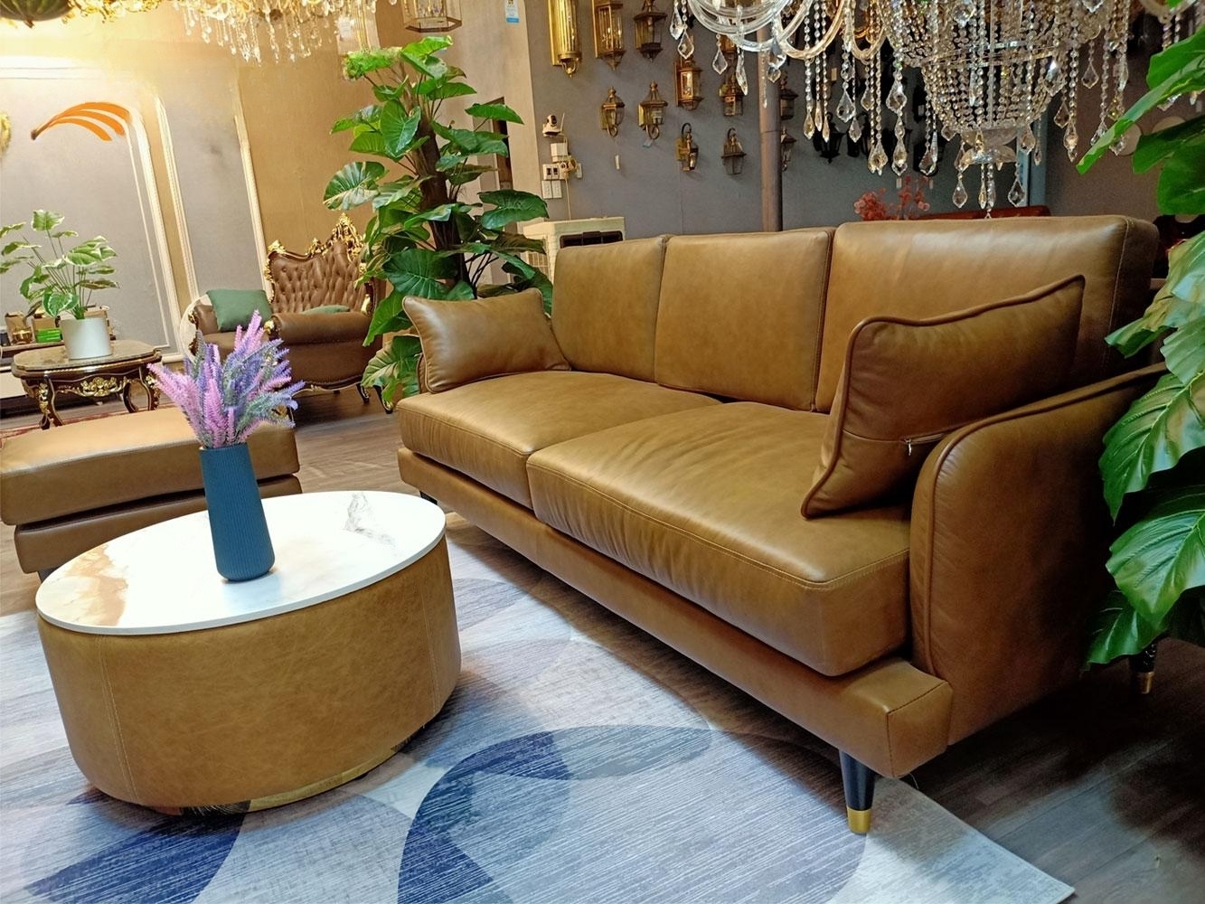 Sofa băng da bò Italy Juno sofa màu vàng SFBCT14 2m1 hàng cao cấp chuẩn da bò nhập khẩu Ý