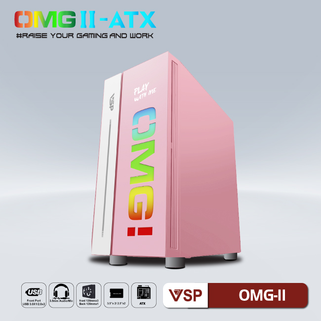 Case Gaming VSP OMG-II Mid Tower Hồng-hàng chính hãng