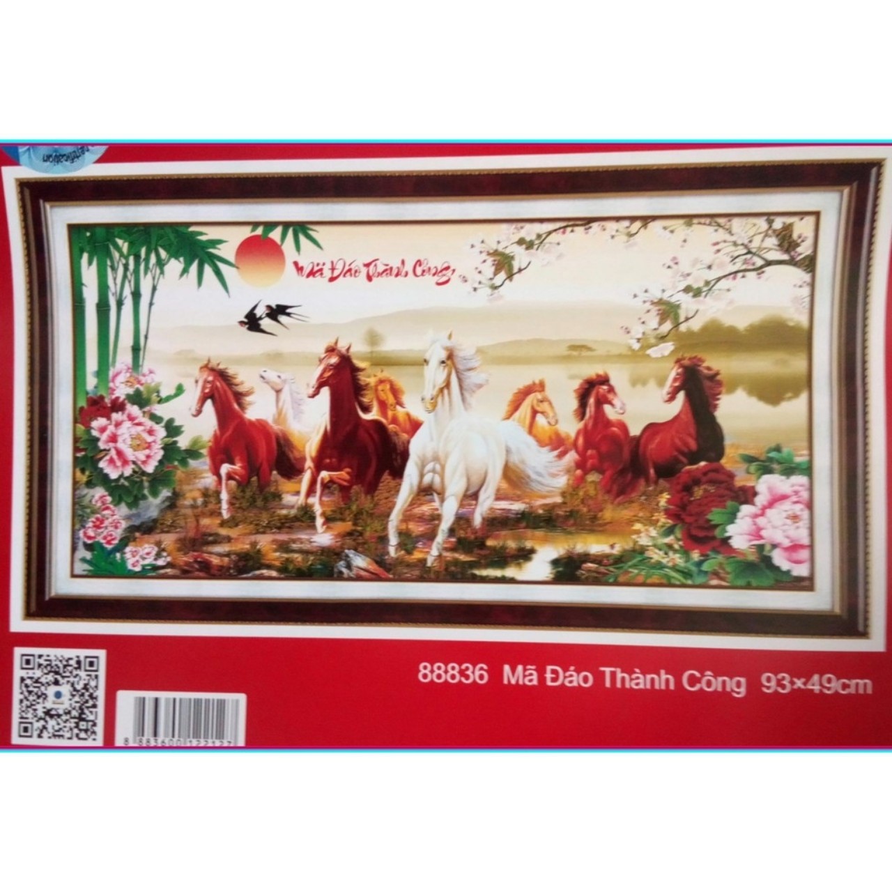 tranh thêu chữ thập Mã đáo thành công 93x49cm - chưa thêu