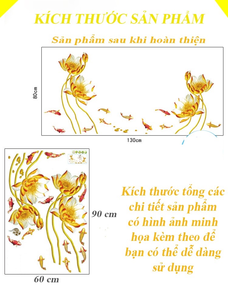 Decal dán tường hoa sen vàng kích thước lớn sang trọng