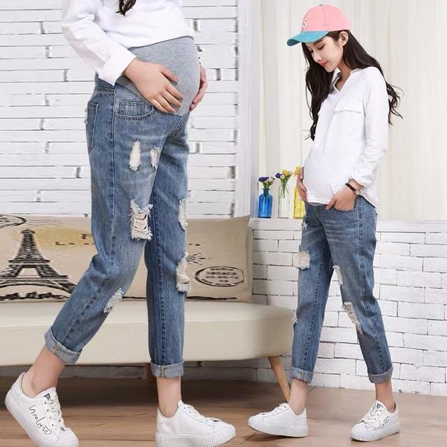 Quần bầu jean rách dáng dài