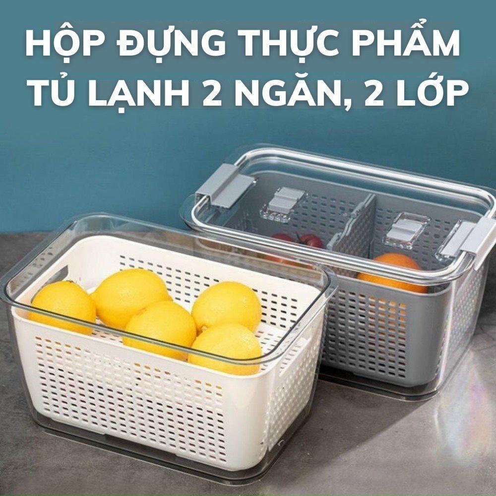 Hộp Nhựa TO Đựng Thực Phẩm Tủ Lạnh 2 Lớp Có Lỗ Thoát Nước Khóa Thoát Khí Dễ Dàng Bảo Quản Rau Củ