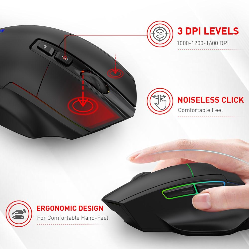 Chuột Không Dây 2.4G Sạc Ba Chế Độ Bluetooth-Tương Thích 5.2 Chuột Thở Ánh Sáng 3 DPI Có Thể Điều Chỉnh Cấp Độ Cắm chơi