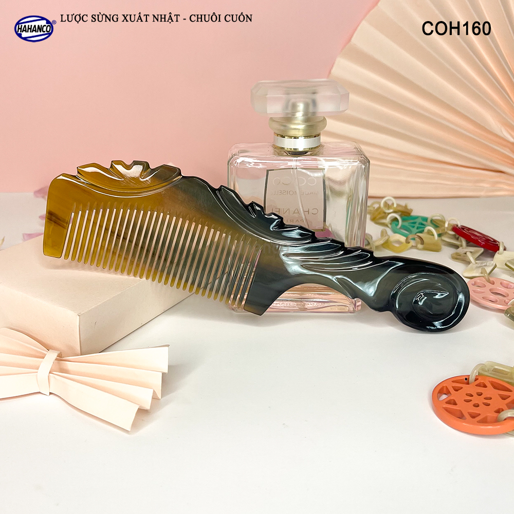 Lược Sừng Vân Nưa Chuôi Cuốn Họa Tiết Uốn Lượn Sắc Sảo, Chăm sóc tóc - COH160
