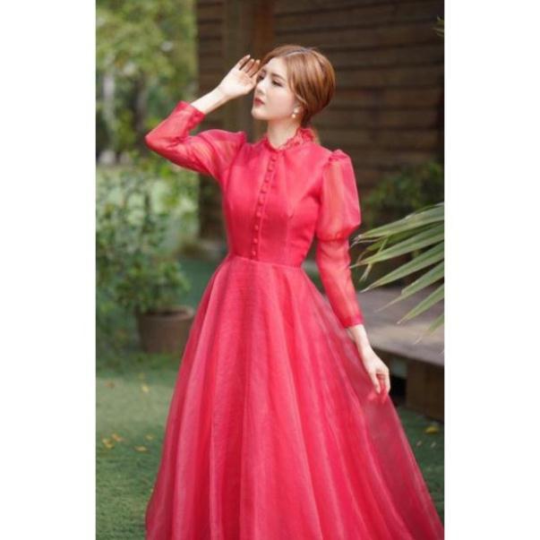 ĐẦM MAXI XOÈ TAY DÀI PHỒNG KẾT NÚT BỌC SIÊU XINH -MS44Y- SIZE M/L ĐẾN 57kg MMR